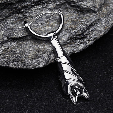 Detail View 1 of A Pair of Black Hematite Hanging Bat Plug Hoop Earring-Black
